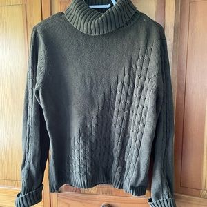 Liz CLAIBORNE Women Turtleneck Cable Knit  Cotton Olive Sweater Petites Size M